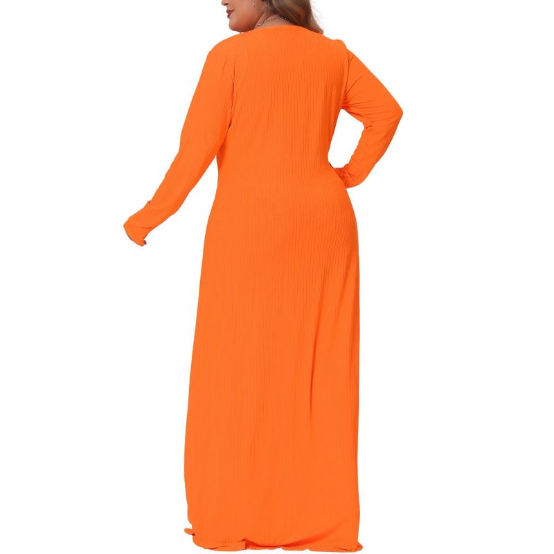 Agnes Orinda Women's Plus Size Side Split Long Sleeve Button Down Beach Maxi Shirt Dresses, 2 of 6
