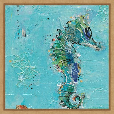 Amanti Art Little Seahorse Blue by Kellie Day Canvas Wall Art Print Framed 16-in. x 16-in.