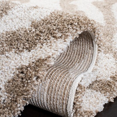 Cream and Beige Floral Shag Rectangular Area Rug