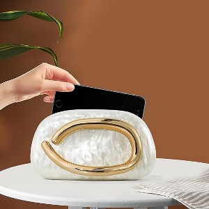 Women's Gold Purse with Removable Chain - Acrylic Evening Bag for Wedding, Party, Prom, Cocktail (Vintage Style Bag) - 1 of 4