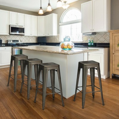 Gunmetal Industrial High Back Metal Bar Stools, Set of 4