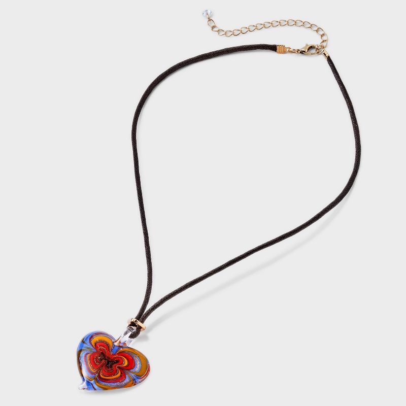 Corded Glitter Heart Charm Necklace - Wild Fable&#8482; Yellow/Red, 3 of 5