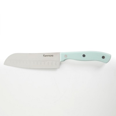 Kenmore Kane 14-Piece Glacier Blue Stainless Steel Cutlery Set with Rubber Wood Block