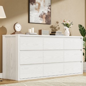 9 Drawer Dresser for Bedroom, Wide Modern Wooden Chest of Drawers with  Large Storage, White Wood Dresser Organizer for Living Room, Hallway,  Entryway