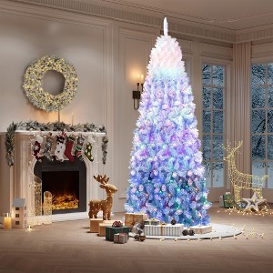 Pre-Lit Snow Flocked Pencil Christmas Tree, Gradient Lights, Foldable Metal Base, Lighted Holiday Decor - 1 of 4