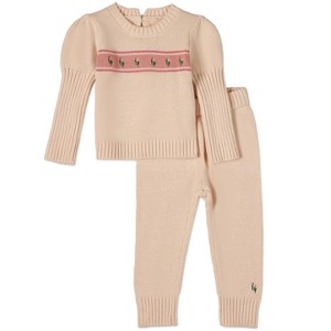 MiniMoi 2 Piece Baby and Toddler Girls "Tiptoe Through The Tulips" 100% Cotton Knit Embroidered Legging Set - 1 of 3