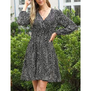 Women's Casual Long Sleeve Leopard Print Waist Wrap Dress