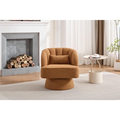 Modern Swivel Barrel Accent Chair, 360 Degree Velvet Upholstered Armchair with Striped Backrest & Plush Padding