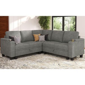 Belffin L-Shaped Fabric Sectional Couch - Modular Design with Hidden Storage & Removable Cup Holder - 1 of 4