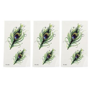 Unique Bargains 3 Pcs Peacock Feathers Pattern Temporary Tattoo Stickers Body Arm Art Tattoos - 1 of 3