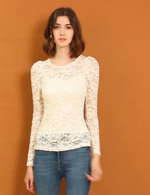 Inspire Chic Women's Vintage Semi-sheer Puff Long Sleeve Inspire Chic Women's Vintage Semi-sheer Puff Long Sleeve