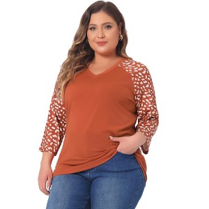 Agnes Orinda Women's Plus Size Top Raglan Floral Print V Neck 3/4 Sleeve Peasant Blouse - 1 of 4