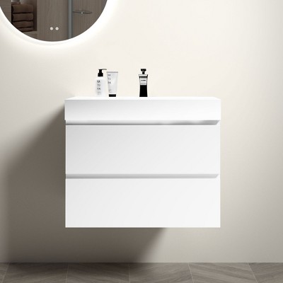 NicBex 29.9" Bathroom Vanity with Sink, One-piece Wall Mounted Vanity, Bathroom Cabinet Storage with 2 Spacious Drawers for Bathroom