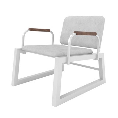 White Faux Leather Low Accent Chair with Steel Frame