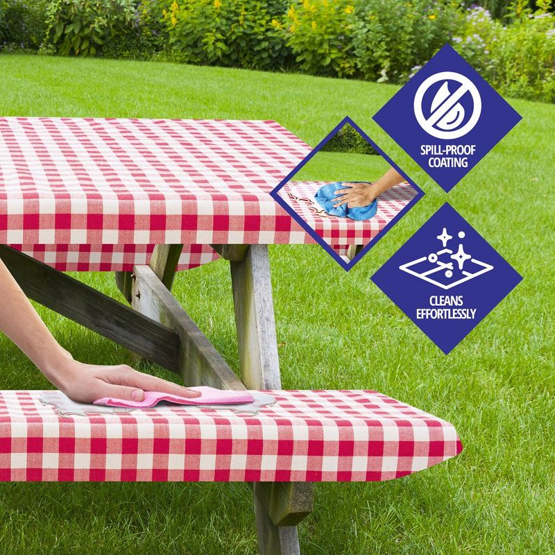 Picnic Table cover With Bench Covers -Fitted With Elastic, Vinyl With Flannel Back, Fits For Rectangle Tables,  Checked Designs, by SORFEY, 2 of 5