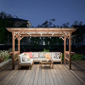 13x6.5 FT Wooden Pergola with Metal Roof for Patio, BBQ Gazebo with Bar Counter and Shelves, Outdoor Grill Gazebo with Bulbs for Backyard-Koiai - 1 of 4