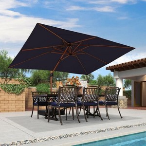 PURPLE LEAF Double Top Rectangle Patio Umbrella with Base Deluxe Wood Pattern Offset Hanging Umbrella for Pool Garden - 1 of 4