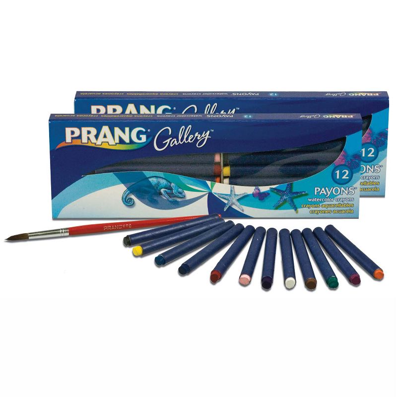 Prang Payons Watercolor Crayon Set with Brush, Assorted Colors, 12 Per Pack, 2 Packs, 1 of 5