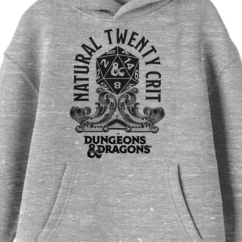 Bioworld Dungeons & Dragons Natural Twenty Crit Graphic with Logo Youth Athletic Heather Gray Hoodie, 2 of 4