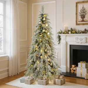 Bella Depot Spruce Snow Flocked Artificial Christmas Tree, Artificial Hinged Xmas Tree with LED Lights - 1 of 4