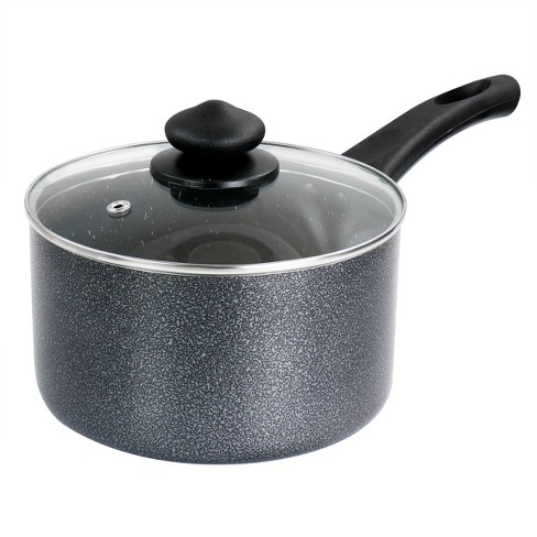 at Home Grey Speckled Non-Stick Sauce Pan with Lid, 3qt