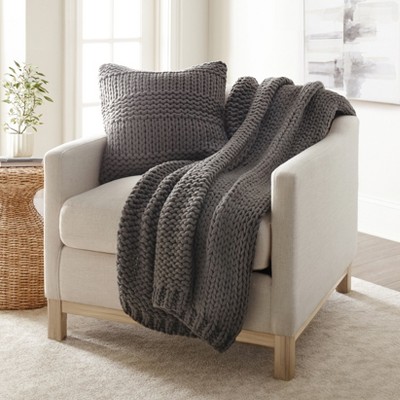 Chunky Knit Throw Blanket and Decor Pillow Bundle - Becky Cameron