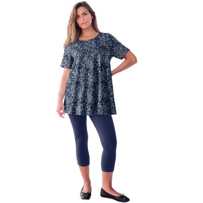 Roaman's Plus Size Cotton Ultimate Swing Tee With Keyhole Back