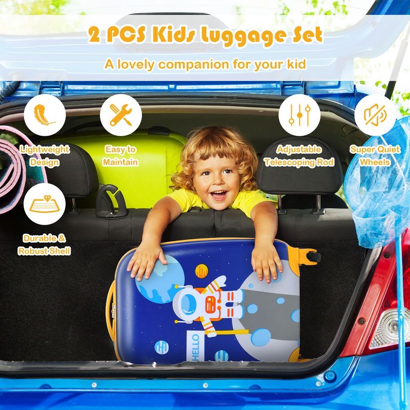 Costway 2PC Kids Carry On Luggage Set 12'' Backpack & 16'' Rolling Suitcase for Travel, 5 of 11