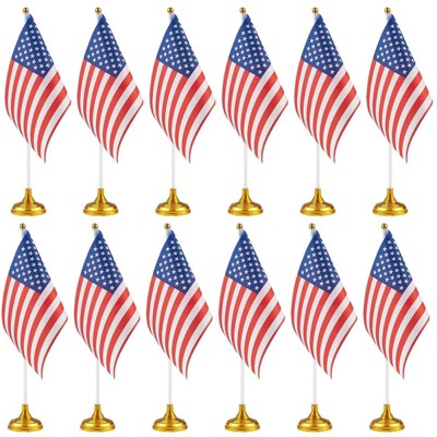 Juvale 12 Pack US American Desk Flag with Gold Stand for USA Patriotic 4th of July Indoor Desk Table Decor, 8 x 5.5 in