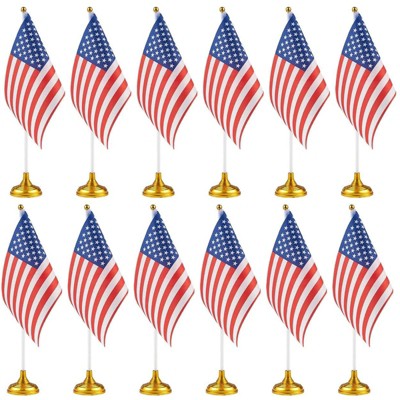 Juvale 12 Pack US American Desk Flag with Gold Stand for USA Patriotic 4th of July Indoor Desk Table Decor, 8 x 5.5 in