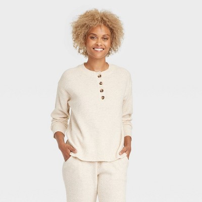 Image of Women's Henley Top Sweater - Stars Above™ Oatmeal M