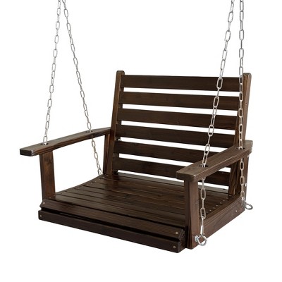 Fortune Candy Wooden Porch Swing 2-Seater Extra Large, Ergonomic Seat, Bench Swing with Hanging Chains, for Outdoor Patio Garden Yard