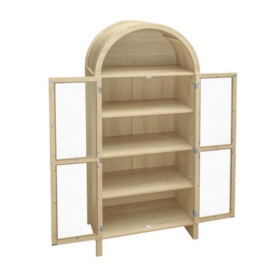 70.28" Tall Natural Arched Kitchen Pantry with Glass Doors