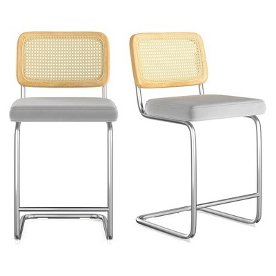 Infurnic Counter and Bar Stools, Upholstered Bar Stools Set with Durable Table Legs, for Kitchen and Dining Room, 2PCS, Gray, 17.7"*18.9"*39.4"