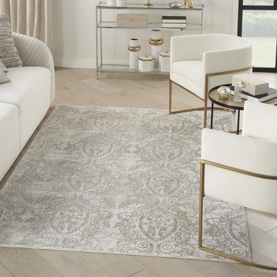 Iliana Beige Grey Synthetic Damask 9' x 12' Area Rug