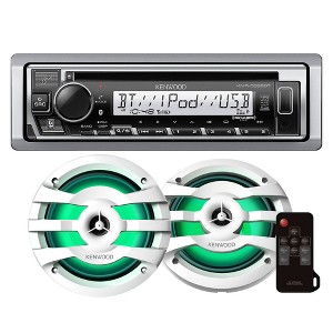 Kenwood KMR-D382BT Marine CD Receiver Compatible w/ Bluetooth with 1 Pair of KFC-1673MRWL 6.5" 2-way Marine Speaker W/ LED (White) - 1 of 4