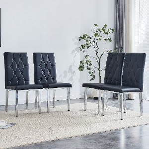 CAVINAS Velvet Armless Chairs, Dining Chairs with Metal Legs, Grid and Buckle Design for Kitchen, Conference Room, Living Room - 1 of 4