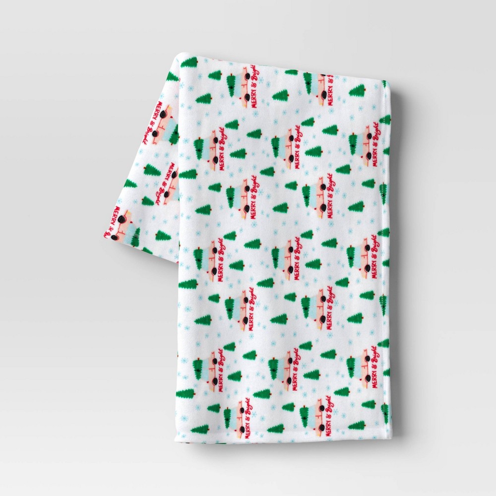 Merry and Bright Car Plush Christmas Throw Blanket White - Wondershop™