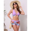 Elerevyo Women's Leaf Print Color Block Bikini Sets, Halter Top Boyshorts Bottom Swimwear Bathing Suits 1 Set - 4 of 4