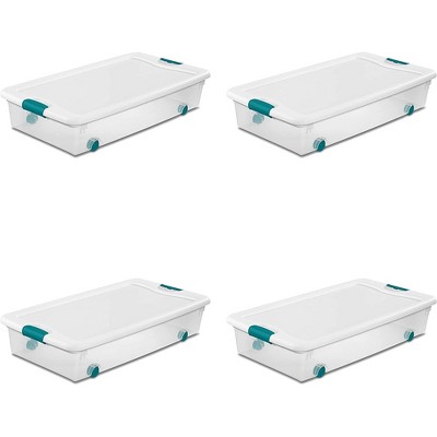 type A Clarity Transparent Stackable Under the Bed Storage Box with Lid and  Wheels, 64-L
