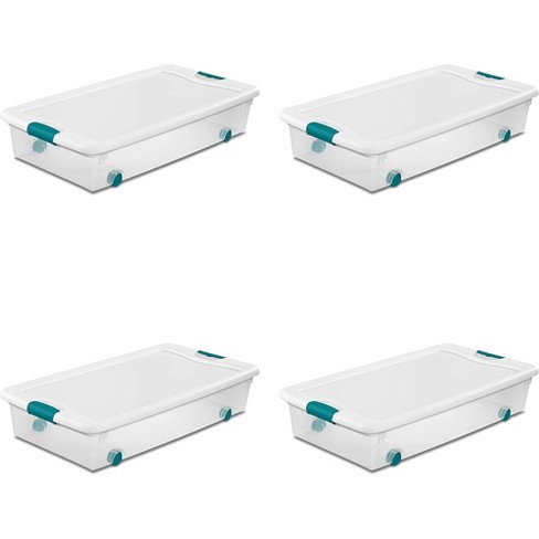 Sterilite 56 Qt Wheeled Latching Storage Box, Stackable Bin With Latch Lid, Plastic  Container To Organize Shoes Underbed, Clear With White Lid, 4-pack : Target