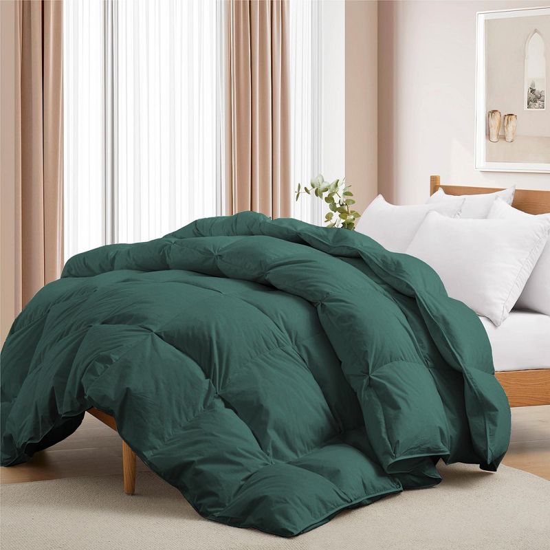 Peace Nest 100% Cotton White Goose Down Comforter Pleated Fluffy Feather Comforter Duvet Insert with Corner Tabs for All Seasons, Green, 2 of 6