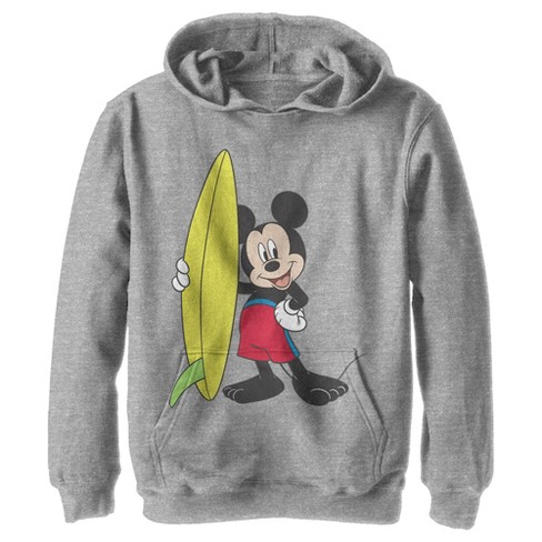 Boy's Disney Mickey Mouse Surf Board Pull Over Hoodie - Athletic Heather -  Large