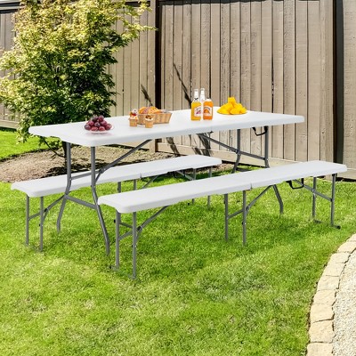 6-Foot White and Gray HDPE Folding Picnic Bench