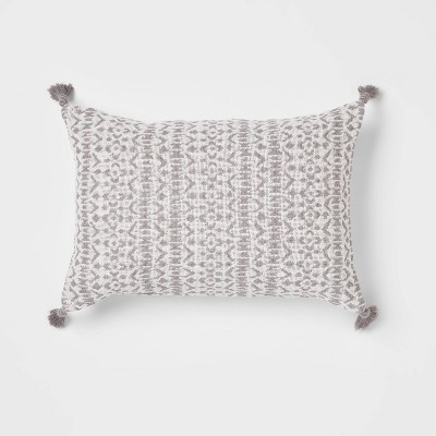 Oblong Woven Pattern Decorative Throw Pillow Cream/Gray - Threshold™