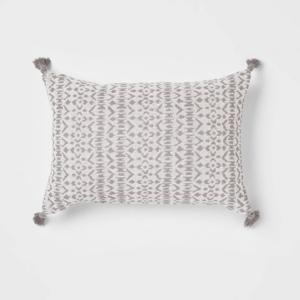 Oblong Woven Pattern Decorative Throw Pillow Cream/Gray - Threshold