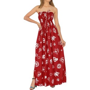 LA LEELA Women's Beach Pirates Party Halter Caribbean Pirate Maxi Dress Elastic Tube Top Sundress for Women One Size Clip Art Skull, Red - 1 of 3