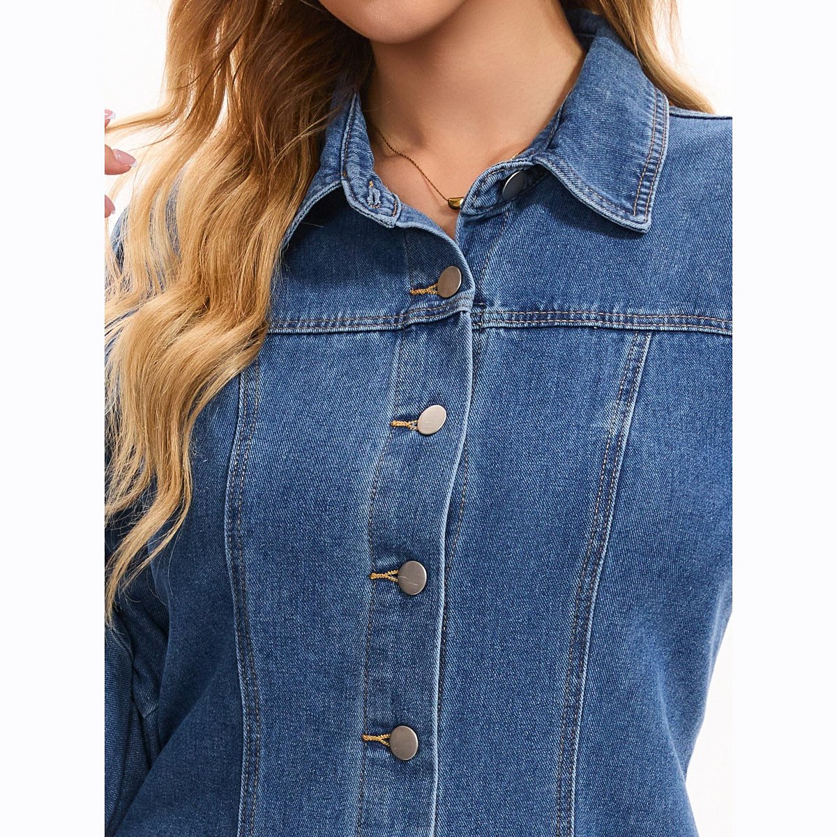 Женские платья INSPIRE CHIC Women's Denim Fall Long Sleeve Button Front Mini Jean Shirt Dresses Small Blue — фото 5