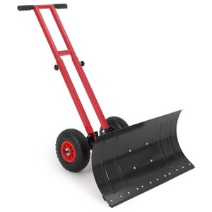 29" Snow Shovel with Wheels, Metal Snow Pusher Shovel for Doorway & Sidewalk, Snow Pusher with Adjustable 5-Position Angled & Height - 1 of 4