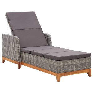 vidaXL Sun Lounger Poly Rattan and Solid Acacia Wood Gray - 1 of 4